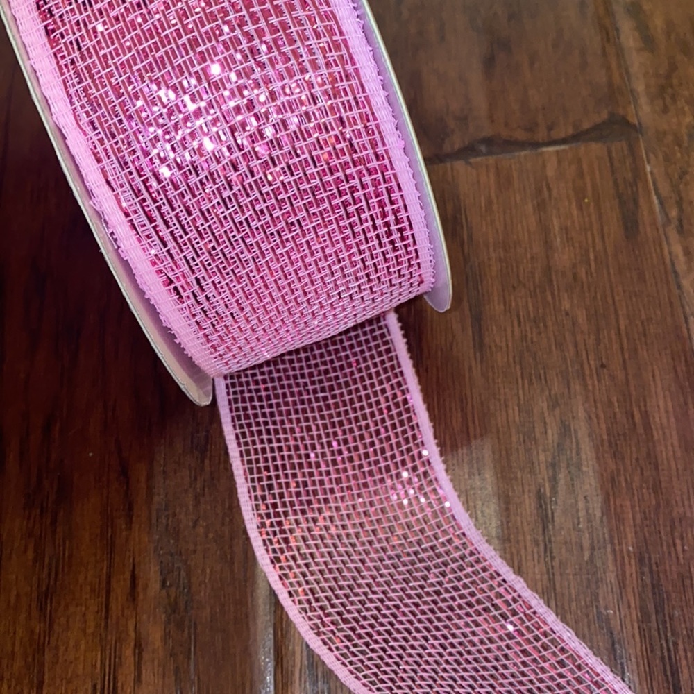 Simply Elegant pink mesh ribbon roll of wirey easy to shape & tie 🎀 w/ shimmer‌